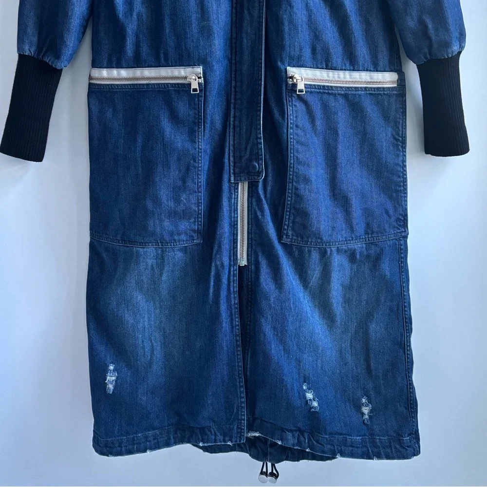 Soia & Kyo Reese Hooded Coat Jacket Blue Denim Coat Size XXS/2 Can Fits to Small - Picture 5 of 17